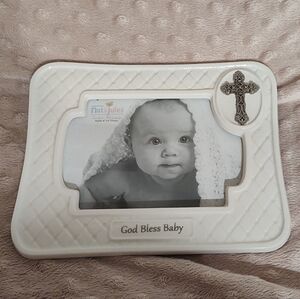 Demdaco Nat & Jules God Bless Baby Ceramic Picture Frame Hang Table Stand NWT